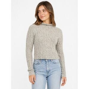 LR1003 Madewell Ribbed Mock Neck Sweater Small Cropped Gray Speckled